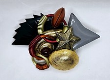 Vintage Modernist Abstract Metal Enamel Brooch Pin Handcrafted 2"
