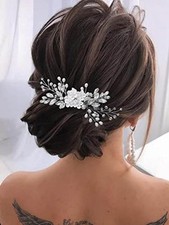 Flower Bride Wedding Hair Comb Silver Crystal Bridal Hair Piece Rhinestone
