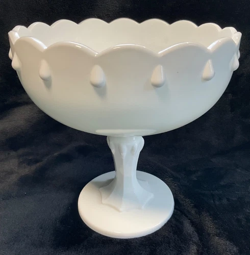 Vintage Indiana White Milk Glass Large Tear Drop Pedestal Compote Wedding Bowl