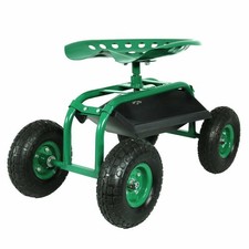 Seated Harvesting Wagon Painted Metal Frame Rolling Garden Wagon with Seat
