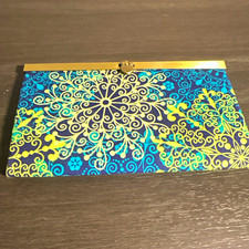 Blue Gold Floral Women&rsquo;s Wallet Clutch Frame Folding Zippered Pocket Card Slots