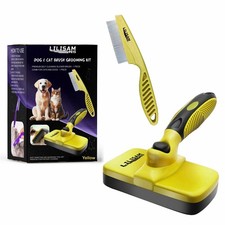 Pet Self Cleaning Slicker Brush and Grooming Comb - Gently Removes Loose Hair
