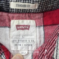 Levi  s Pearl Snap Flannel Shirt Plaid Western Cowboy Mens Large Red Gray