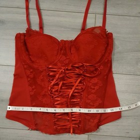 Vintage Ann Summers Red Lace Entice Boned Multi Way Corset Top Size 34C
