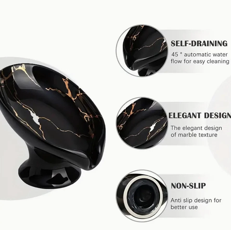 1x Elegant Marble Texture Soap Dish Ceramic Soap Holder Self Draining Dish Water - Image 3 of 4