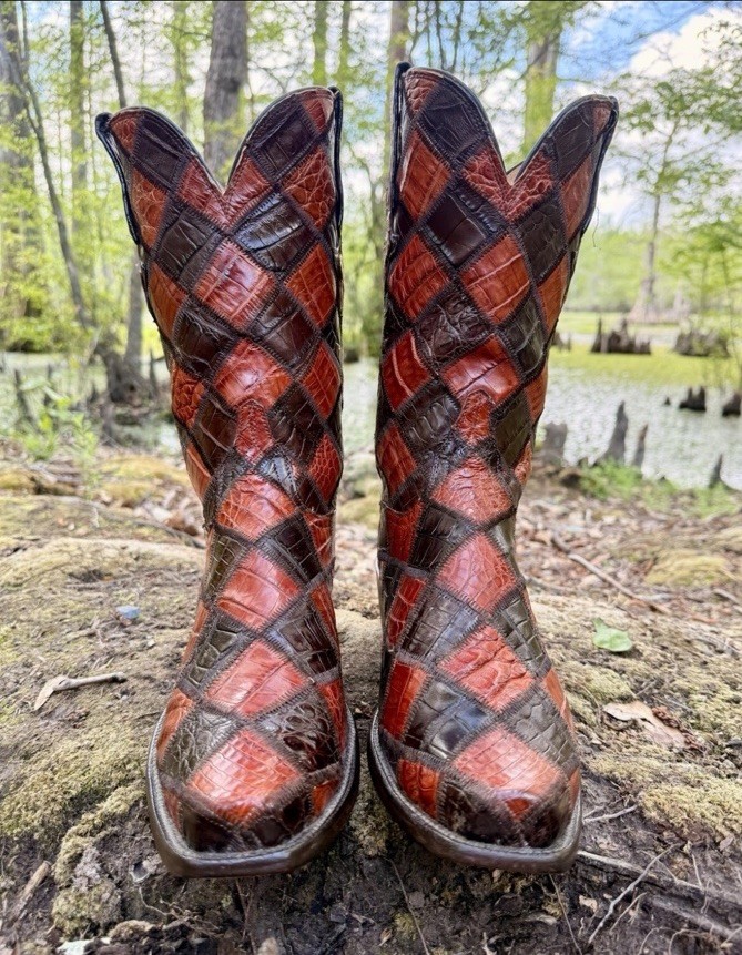 Lucchese Classics Patched Checker Hornback Caiman Belly Cowboy Boots Size 11 EE image 7