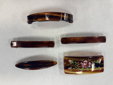 5 Vintage Hair Barrettes Clips Faux Tortoise Shell with Metal Clasp From France