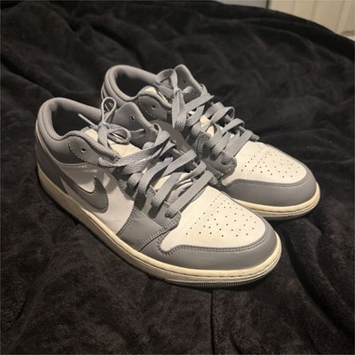 Nike Air Jordan 1 Low Gray White Leather Upper Low Top Basketball Sneakers