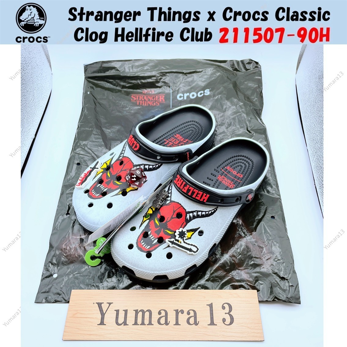 スニーカー ベルクロストラップ 白/黒/赤 Stranger Things x Crocs Classic Clog Hellfire Club 211507-90H