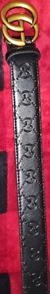 Gucci Belt Black GG Embossed Leather Double G Gold Buckle Men 95cm