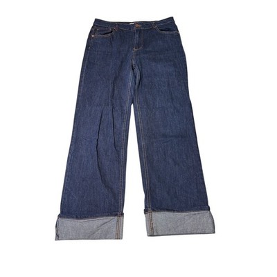 OAT New York Wide Leg Cuffed Jeans Indigo Blue High Rise Size 10/30 W34 L30