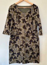 White Stuff Bird Print Ladies Tunic Dress 3/4 Sleeves, Olive Green UK 14