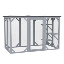 Cat Cage Wooden Pet Enclosure with Waterproof Roof, Platforms, Lock, Grey