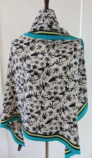 A Peace Treaty 41 x 38 1/2" 100% Silk Scarf Black & Teal Green Nature Elegant