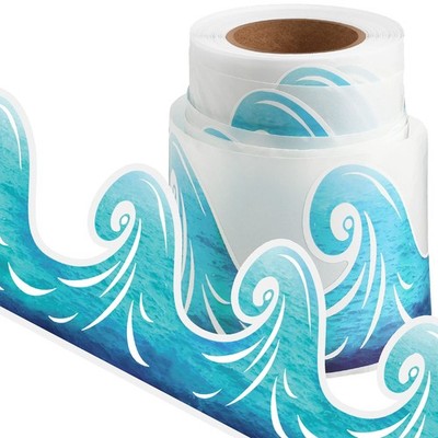 Self Adhesive Bulletin Board Trim, Ocean Waves Design, Blue, 49.2 Feet