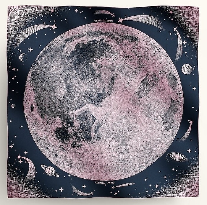 HERMES カレジェアン Clair de Lune ストール Hermes Shawl Scarf Stole Clair de Lune Navy Moon Cashmere Silk