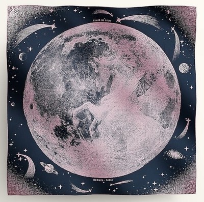 Hermes Shawl Scarf Stole Clair de Lune Navy Moon Cashmere Silk