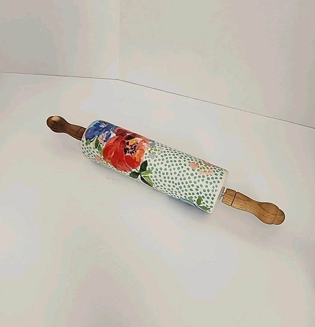 Pioneer Woman SPRING MELODY Floral Ceramic Wooden Rolling Pin Retired