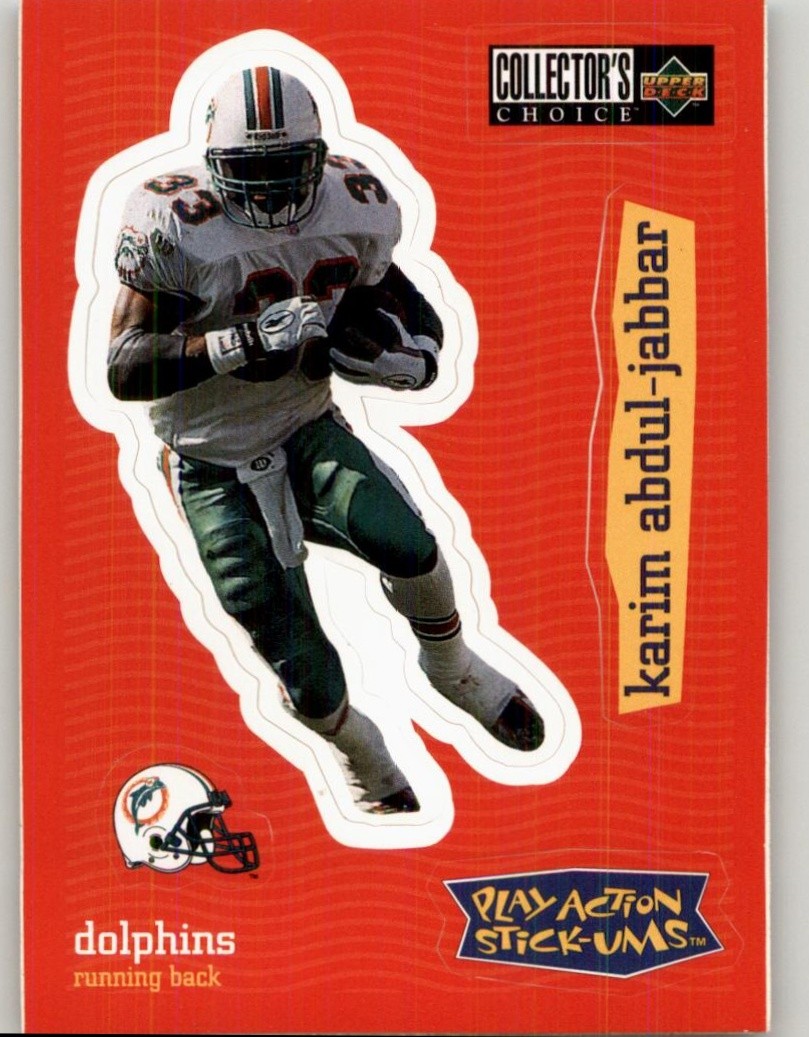 1997 Collector's Choice Karim Abdul-Jabbar Play Action Stick-Ums #S24 Dolphins