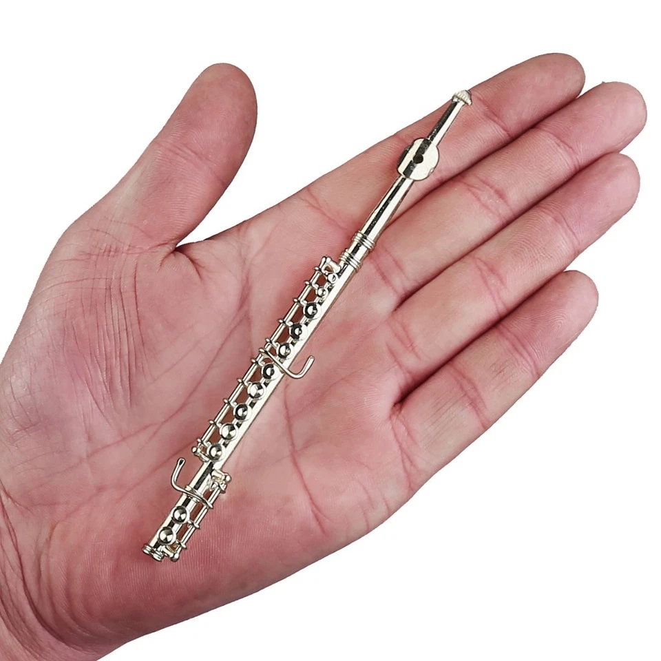 Flauta Miniatura con Soporte y Estuche Latón Mini Instrumento Musical Flauta Réplica... Foto 2 de 4