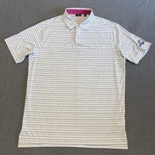 FootJoy Golf Polo Shirt Mens L White Striped Performance Stretch Short Sleeve