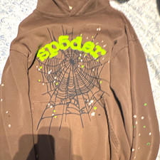 sp5der Men s L Brown Cotton Fleece Pullover H...
