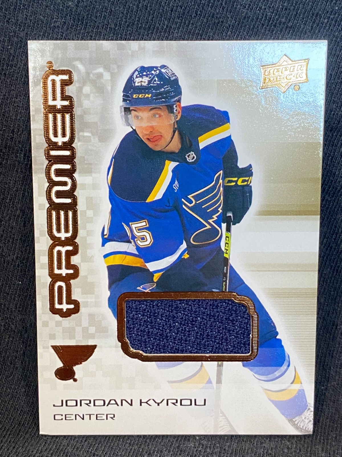 2024-25 Upper Deck Premier Bronze Jersey Jordan Kyrou #62 St. Louis Blues