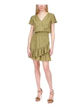 MICHAEL KORS Womens Green Asymmetrical Skirt Flutter Sleeve Short Dress M