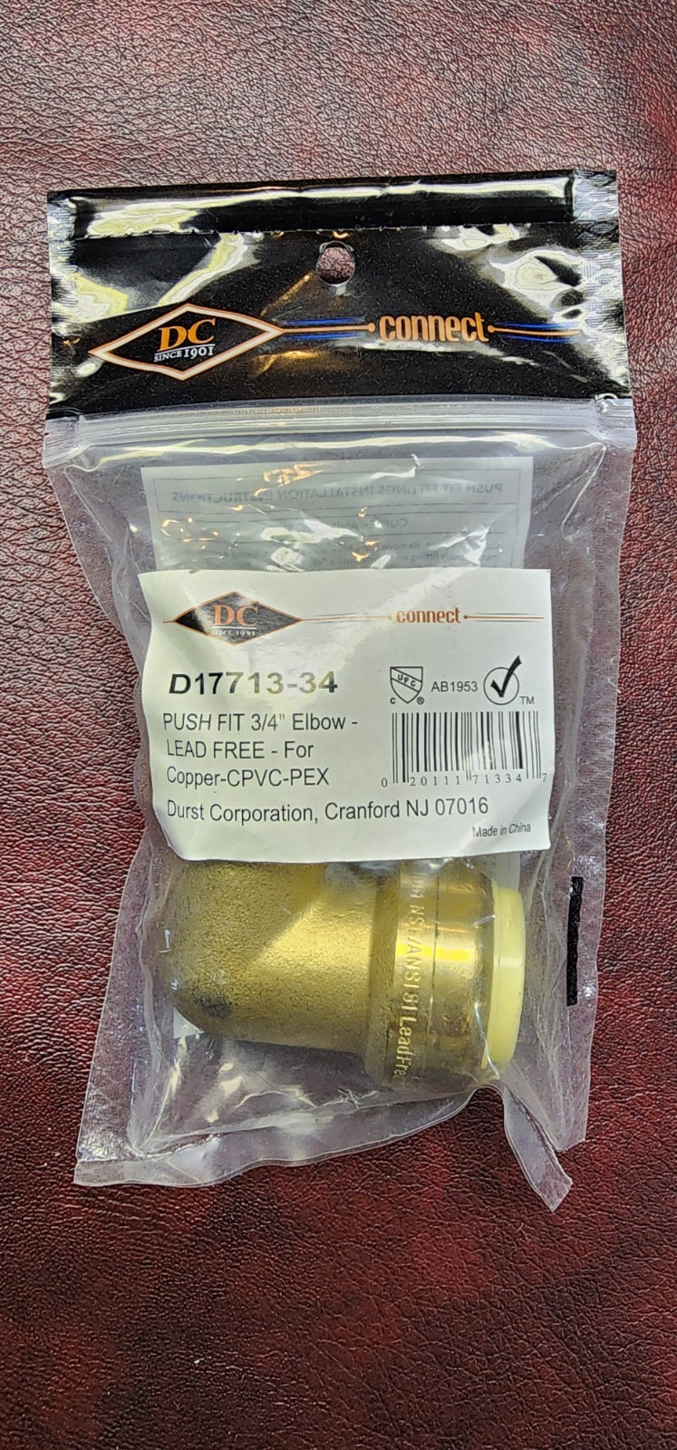 DC Connect Push To Connect Plumbing Fitting 3/4" 90⁰ Elbow. NEW.