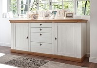 Landhaus Kommode Wohnzimmer Sideboard 210Cm Pinie Weiß Wotan Eiche 86527043