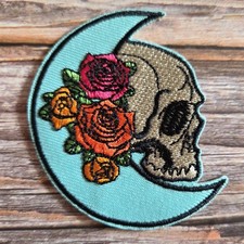 Skull Teal Rose Moon Witch Tarot Iron on Patch
