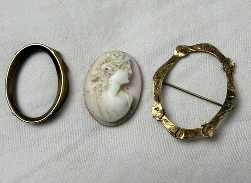 Antique 10K Solid Gold Shell Cameo Brooch AS-IS Scrap or Repair 2.43g Gold 6.8g