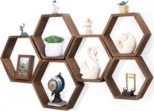 NOVIMANGO Hexagon Floating Shelves Set of 6 Honeycomb Shelves for Wall Wood F...