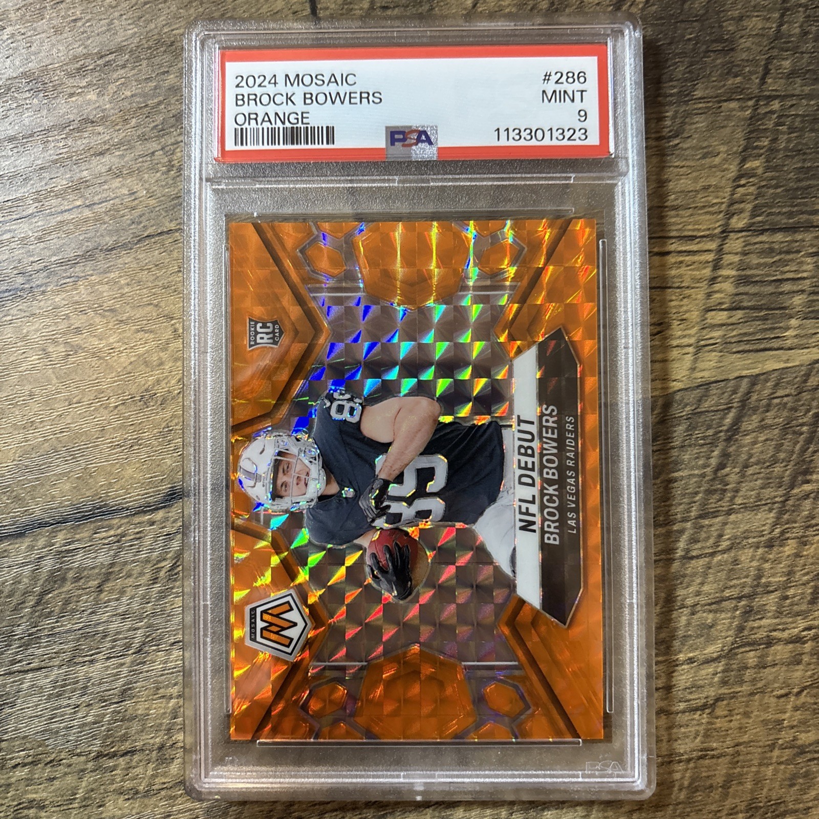 2024 Panini Mosaic Brock Bowers Orange Debut /199 #286 Rookie PSA 9 Raiders