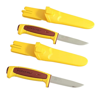 Lot of 2 Mora Morakniv Basic 546 Dala Red/Yellow Fixed Blade Knives with Sheaths