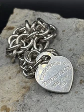 Return To Tiffany & Co. Sterling Silver Heart Tag Charm Bracelet 7.5"-8.5” Read