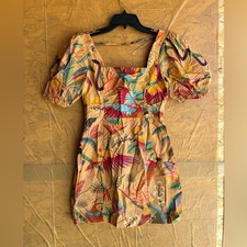 FARM Rio (Directly from Brazil) Tropical Print Puff Sleeve Dress Size XS