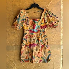 FARM Rio (Directly from Brazil) Tropical Print Puff Sleeve Dress Size XS