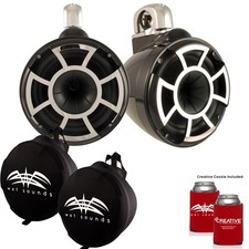 Wet Sounds REV 10 Fixed Clamp Tower Speakers with Wet Sounds Suitz Covers Black
