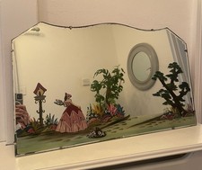 Vintage Art Deco Hand Painted Wall Mirror 1930s Lady Spring Cottage Garden