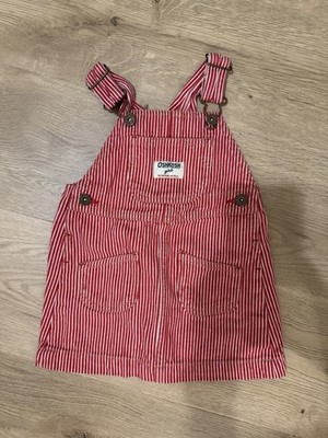 OshKosh B'gosh Girls Red White Stripe Kids Overall Denim Dress