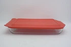 Vintage Pyrex 234 Clear Glass 4 Qt Casserole Baking Dish 15x10x2 w/ Red Lid USA