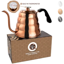 40oz Stainless Steel Pour Over Coffee Kettle Fixed Thermometer Gooseneck Spout