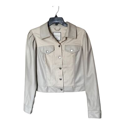 Bagatelle Collection Cotton and Faux Leather Ivory Button Front Jacket Size SM