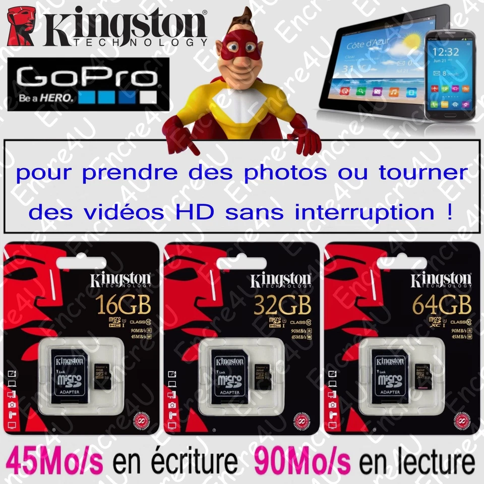 Carte Mémoire Micro SDHC SDXC UHS-I pour Caméra GoPro Drone E. 45Mo/s L. 90Mo/s - Photo 1/1