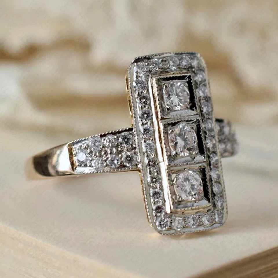 0.50 TCW Round Cut Moissanite Three Stone Engagement Ring 14K White Gold Plated - Image 4 of 4