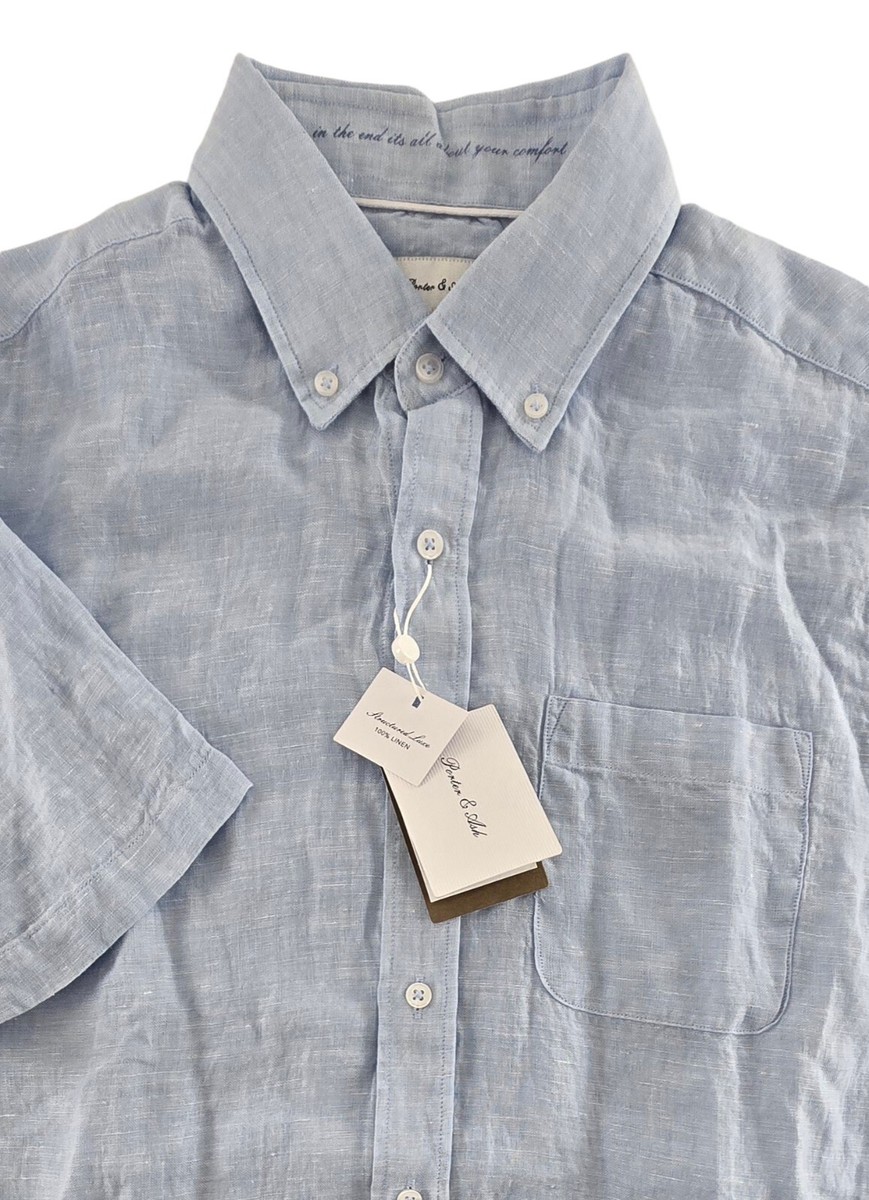 porter and ash dress shirts Porter & Ash Mens Shirt Extra Large Logo Luxury Essentials 100% Linen
