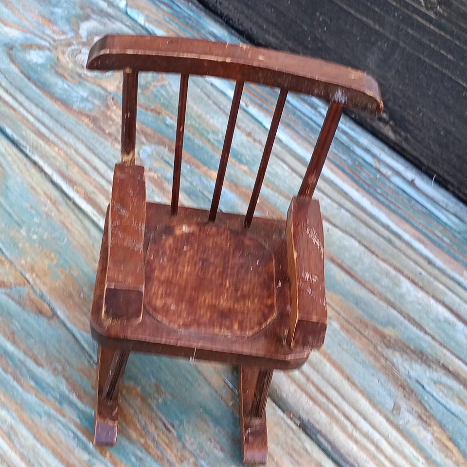 Vintage Antique Miniature Wooden Doll Furniture Primitive Rocking Chair