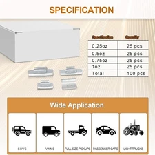 100 Pcs ASSORTMENT CLIP-ON WHEEL WEIGHT BALANCE 0.25 0.50 0.75 1.00 oz P STYLE