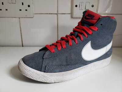 NIKE BLAZER MID VINTAGE UK 5 EU 38 JUNGEN KINDER GRAU ROT WILDLEDER LEDER SNEAKER